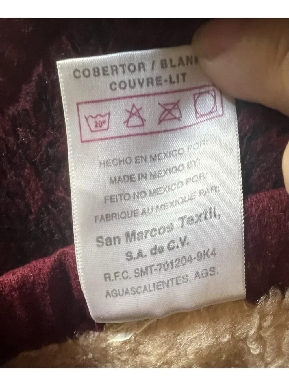 Vintage San Marcos Original Floral Rose Blanket Burgundy Acrylic Made in Mexico
